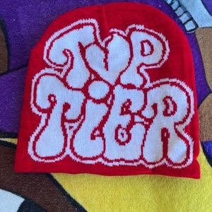 Red 'Top Tier' Knit Beanie Hat - Unbranded